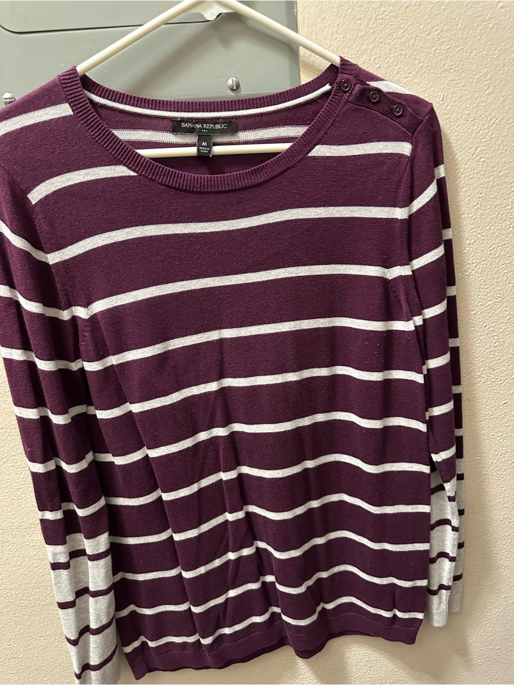 LOFT Purple and White Striped Long Sleeve Tee